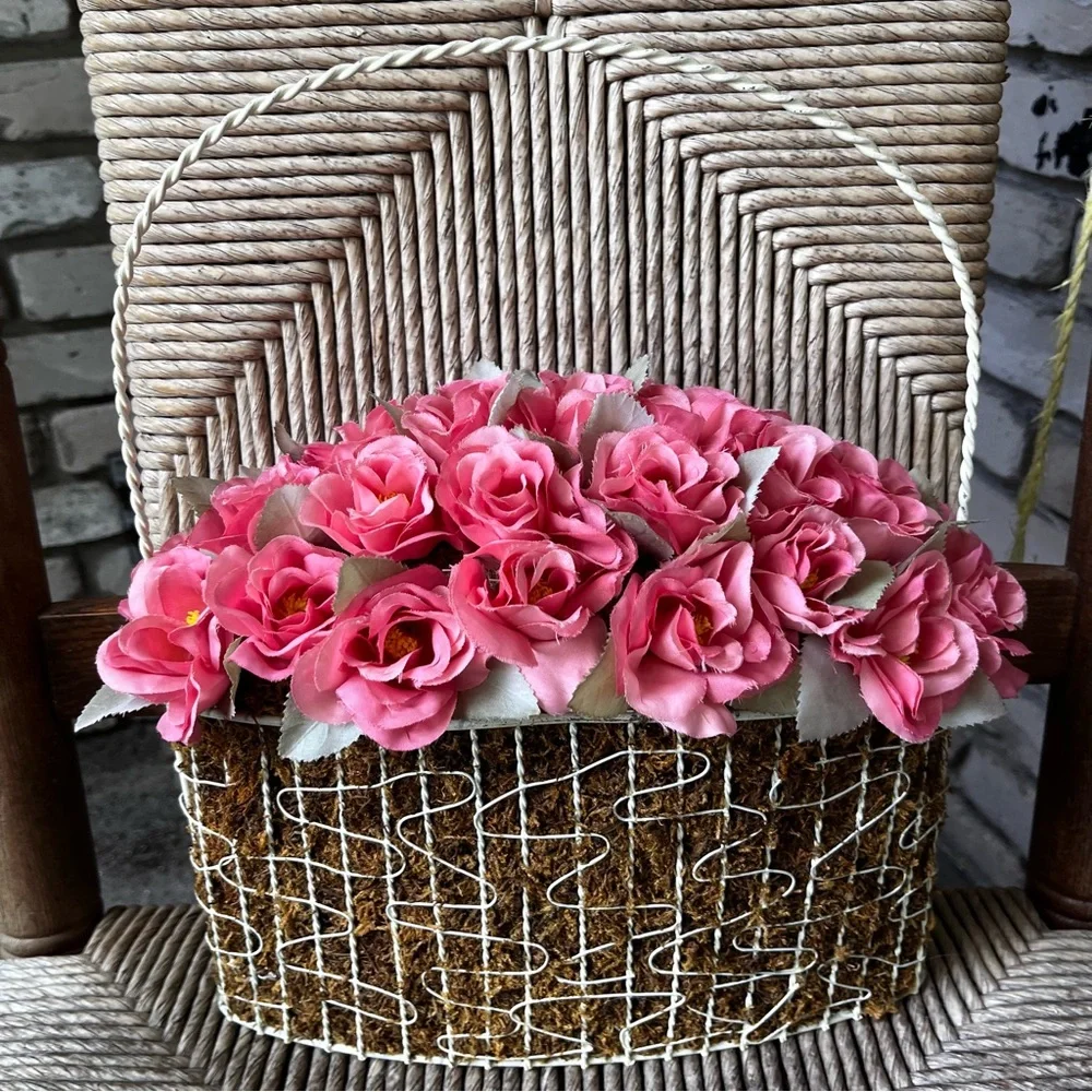 Pink Floral standing wire Basket Arrangement